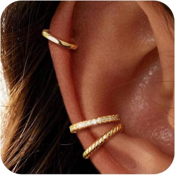 Jewelry - Thin Chunky Ear Cuffs Non Piercing for Women - Dainty 14K Gold Plated/Sterling S